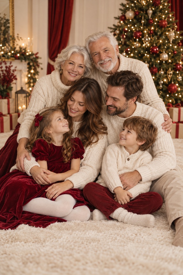 Imagen ilustrativa de una familia con abuelos en una sesión navideña